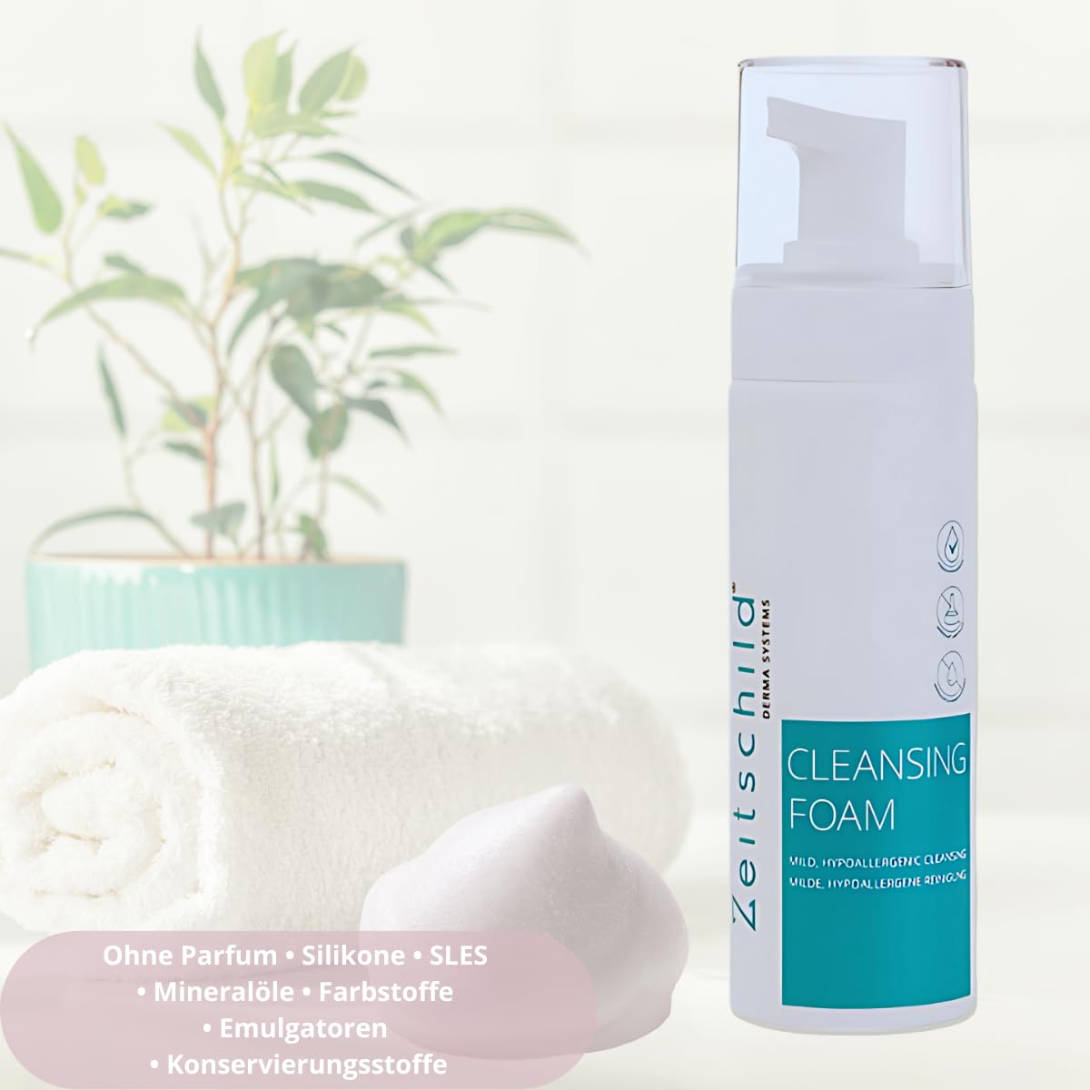 Reinigungsschaum 200ml – mild, mikrobiomfreundlich für empfindliche, zu Akne oder Neurodermitis oder Rosazea und perioraler Dermatitis neigende Haut, SLES-frei, parfumfrei und frei von Emulgatoren.