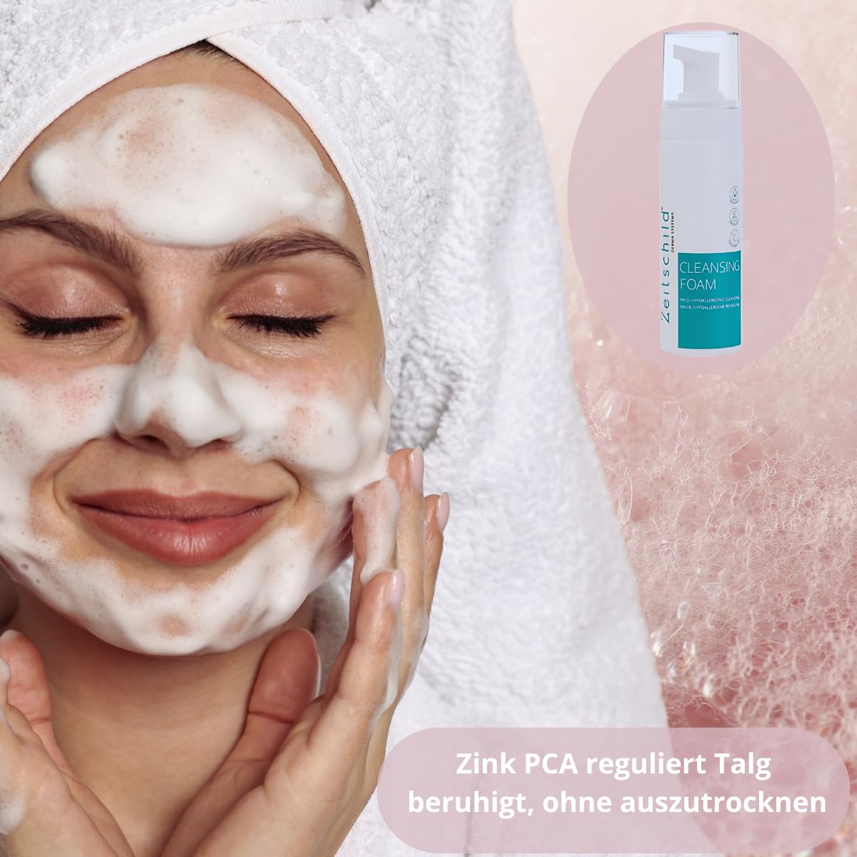 Reinigungsschaum 200ml – mild, mikrobiomfreundlich für empfindliche, zu Akne oder Neurodermitis oder Rosazea und perioraler Dermatitis neigende Haut, SLES-frei, parfumfrei und frei von Emulgatoren.