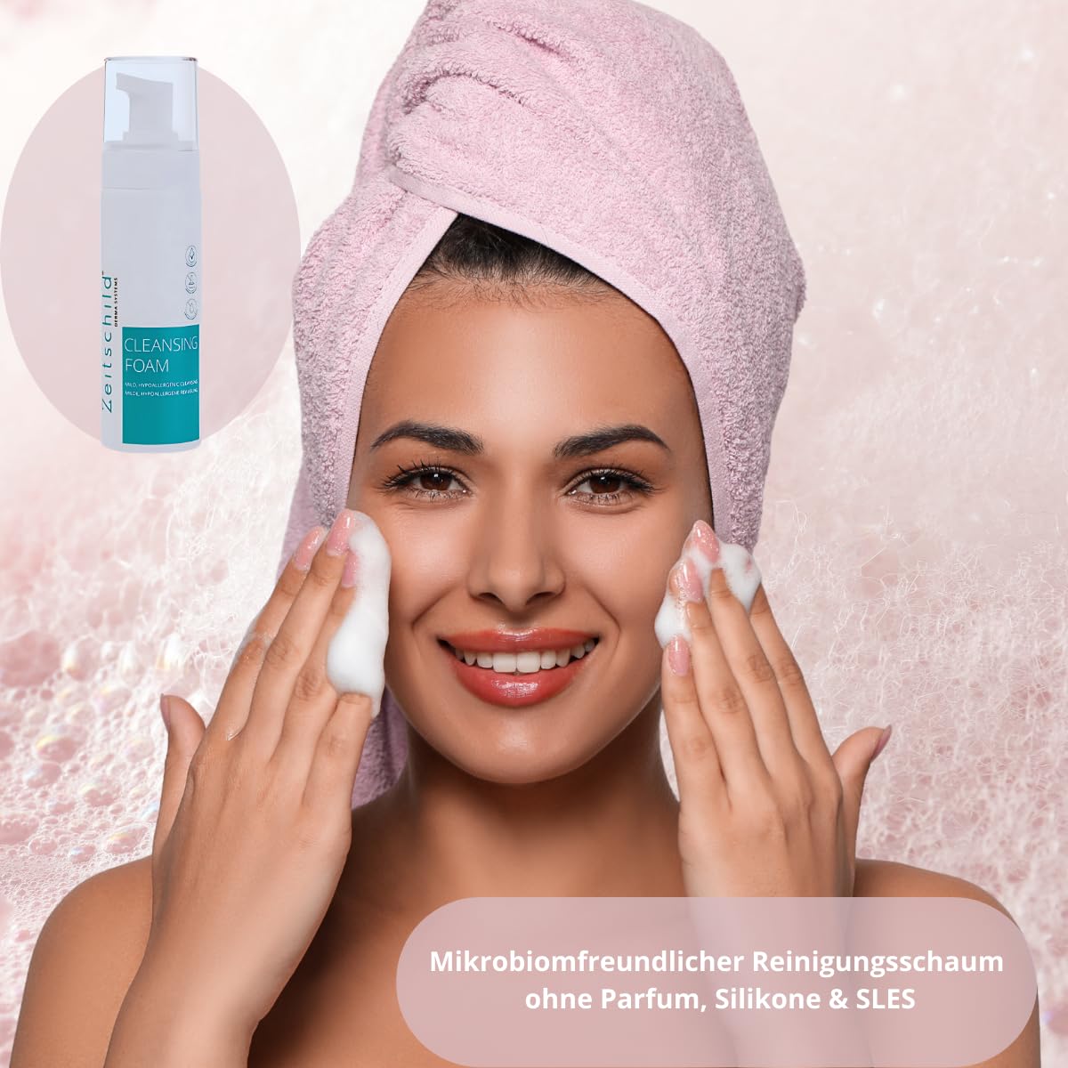 Reinigungsschaum 200ml – mild, mikrobiomfreundlich für empfindliche, zu Akne oder Neurodermitis oder Rosazea und perioraler Dermatitis neigende Haut, SLES-frei, parfumfrei und frei von Emulgatoren.