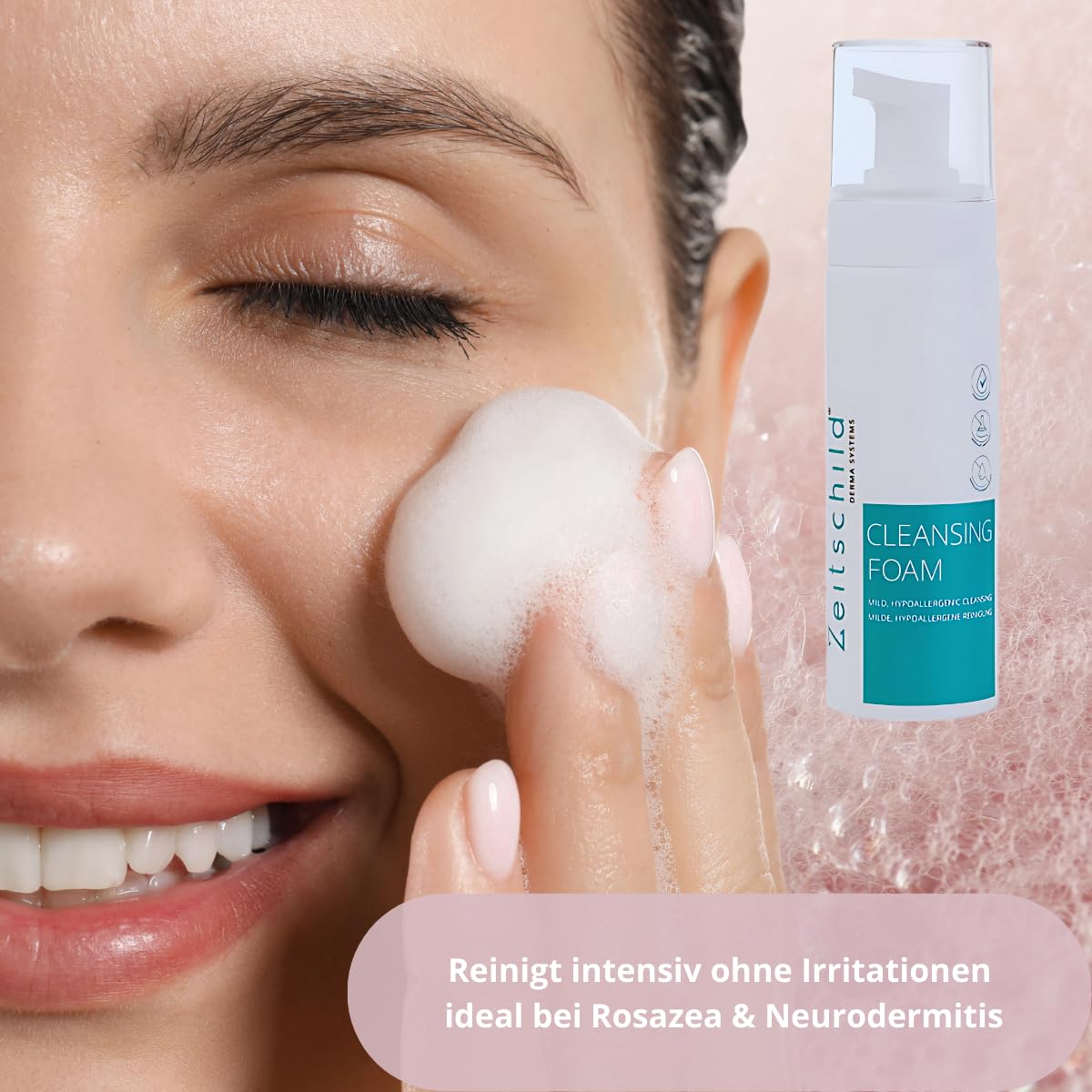 Reinigungsschaum 200ml – mild, mikrobiomfreundlich für empfindliche, zu Akne oder Neurodermitis oder Rosazea und perioraler Dermatitis neigende Haut, SLES-frei, parfumfrei und frei von Emulgatoren.