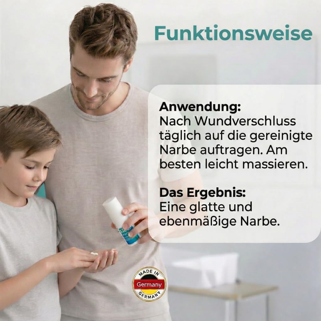 Narbencreme 30 ml, für frische & ältere Narben, auch nach OP, Kaiserschnitt & Aknenarben, mit Madecassoside, 4-fach Hyaluron & Ectoin, Made in Germany