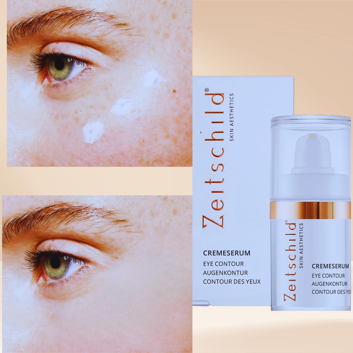Augenkontur Cremeserum gegen Augenringe, Falten & Schwellungen, Anti-Aging mit Hyaluron, Peptiden & Seidenbaumextrakt, Parfümfrei, für empfindliche Haut, 15 ml