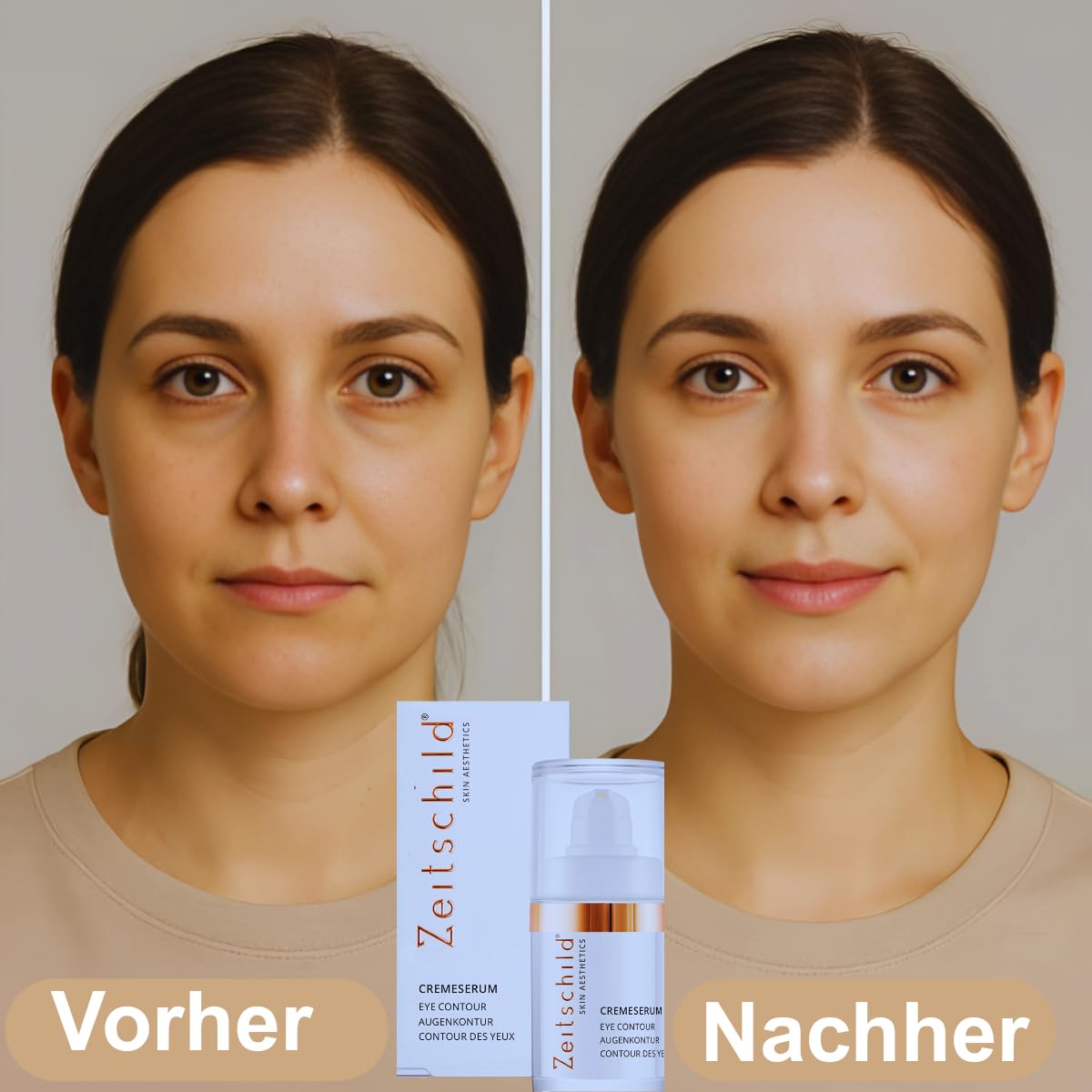 Augenkontur Cremeserum gegen Augenringe, Falten & Schwellungen, Anti-Aging mit Hyaluron, Peptiden & Seidenbaumextrakt, Parfümfrei, für empfindliche Haut, 15 ml