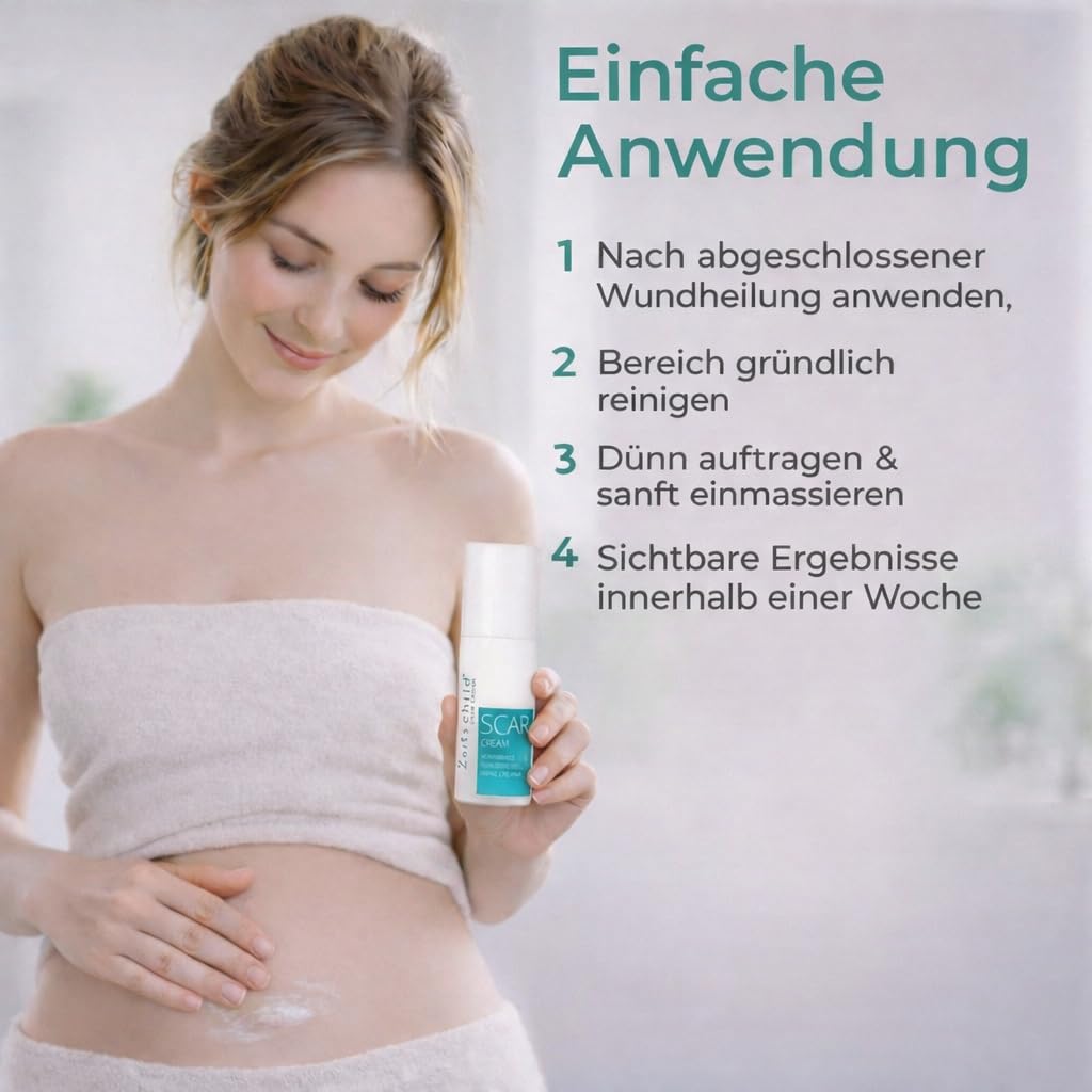 Narbencreme 30 ml, für frische & ältere Narben, auch nach OP, Kaiserschnitt & Aknenarben, mit Madecassoside, 4-fach Hyaluron & Ectoin, Made in Germany