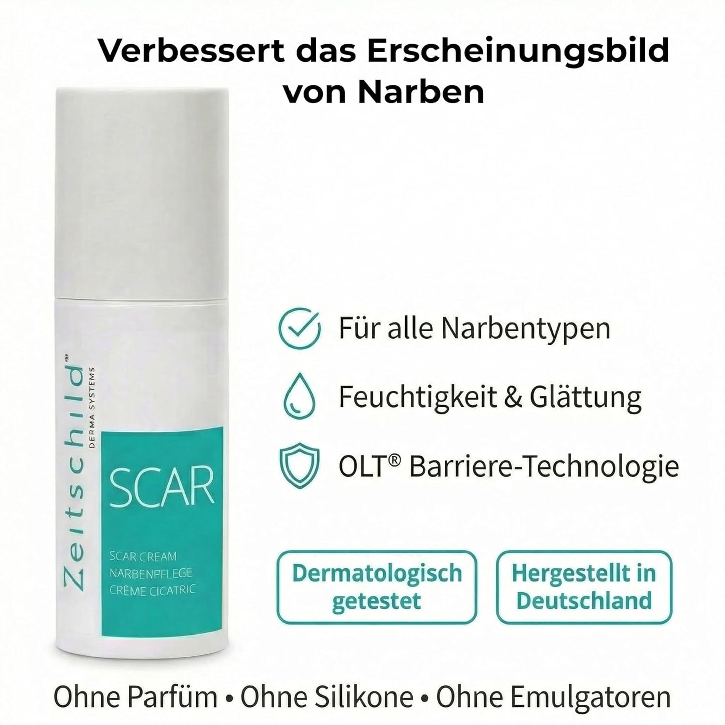 Narbencreme 30 ml, für frische & ältere Narben, auch nach OP, Kaiserschnitt & Aknenarben, mit Madecassoside, 4-fach Hyaluron & Ectoin, Made in Germany