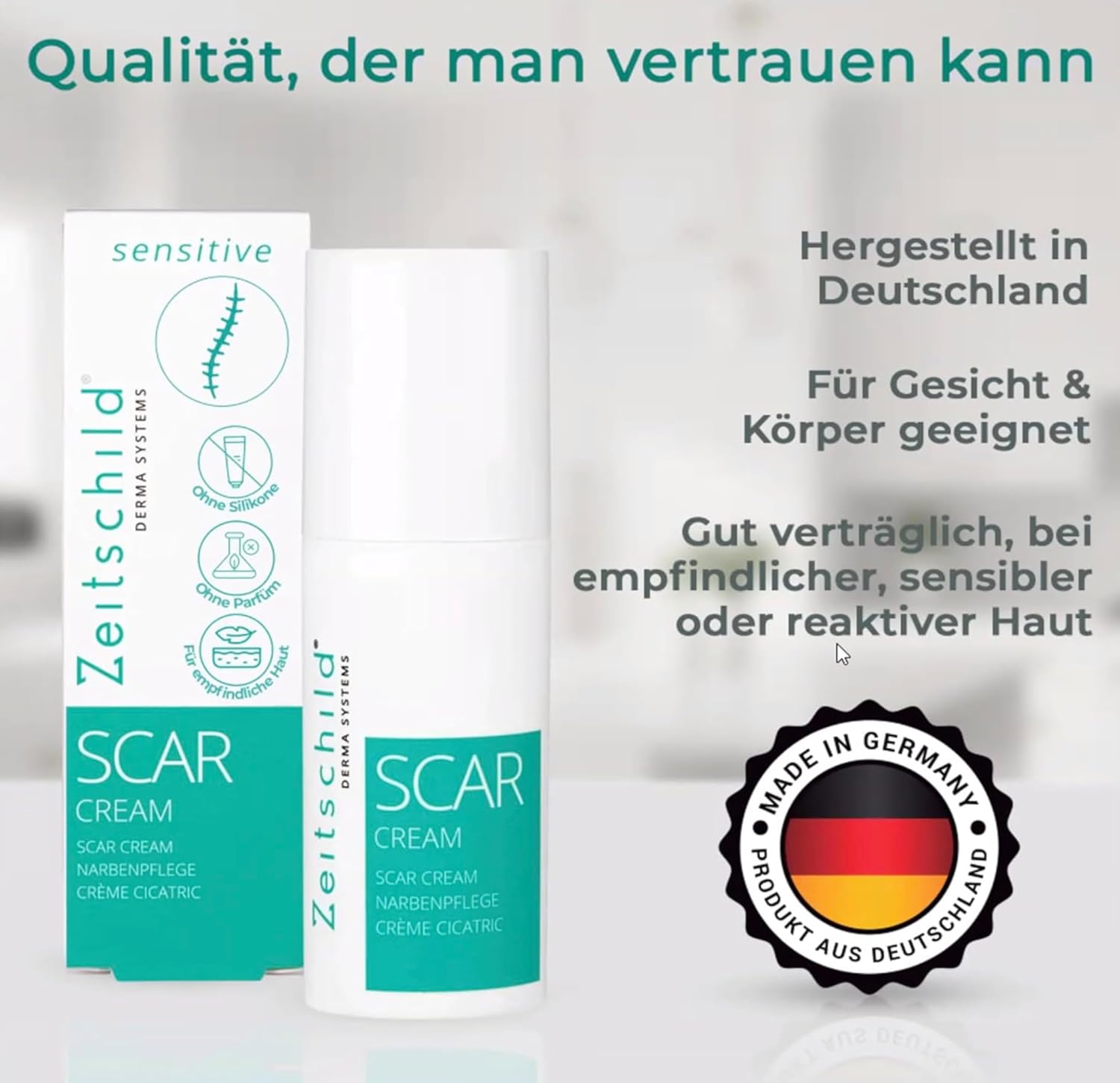 Narbencreme 30 ml, für frische & ältere Narben, auch nach OP, Kaiserschnitt & Aknenarben, mit Madecassoside, 4-fach Hyaluron & Ectoin, Made in Germany