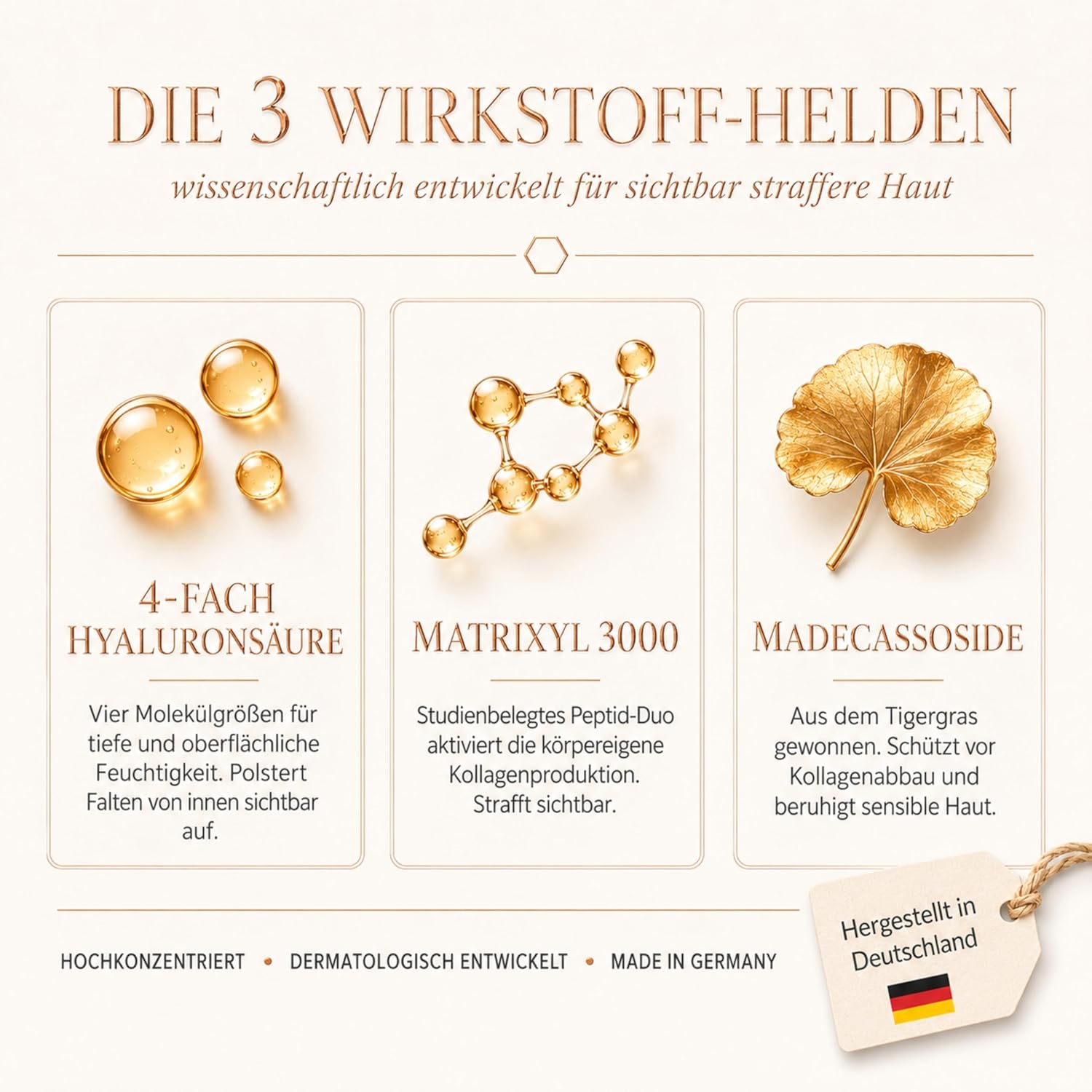 Anti Falten Serum Hochdosiert mit 4-fach Hyaluronsäure Matrixyl 3000 & OLT® - Anti-Aging Hyaluron Gesichtsserum gegen Tiefenfalten - Reife Haut Frauen Männer 30ml Made in Germany